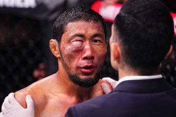 El luchador kirguís Myktybek Orolbai durante su combate. 