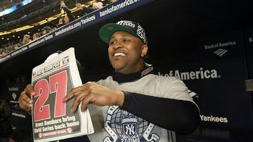 C.C. Sabathia celebra el título 27 en la historia de los Yankees.
