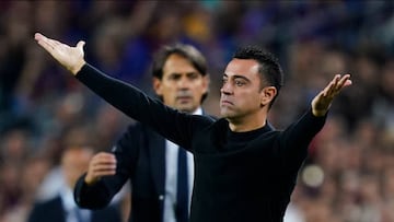 FC Barcelona head coach Xavi Hernandez reacts during the UEFA Champions League match, group C between FC Barcelona and Inter Milan played at Spotify Camp Nou Stadium on October 12, 2022 in Barcelona, Spain. (Photo by Colas Buera / Pressinphoto / Icon Sport)
