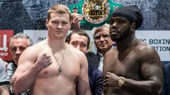 Povetkin y Stiverne en el pesaje previo al combate.