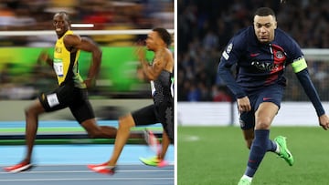 El atleta jamaicano Usain Bolt y el futbolista francés Kylian Mbappé