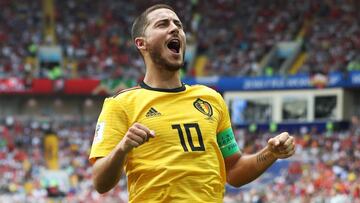 Eden Hazard jugando con la selección belga en el Mundial