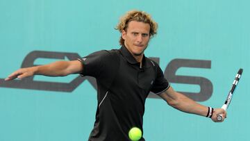 MADRID, SPAIN - MAY 08: Uruguayan football player Diego Forlan plays tennis at La Caja Magica on May 8, 2011 in Madrid, Spain. (Photo by Europa Press/Europa Press via Getty Images)