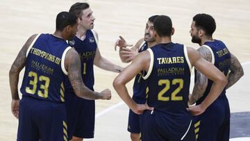 Los jugadores del Real Madrid, durante un partido de la Fase Final de la ACB 2020