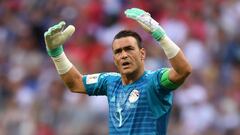 VOLGOGRAD, RUSSIA - JUNE 25:  Essam El Hadary of Egypt reacts during the 2018 FIFA World Cup Russia group A match between Saudia Arabia and Egypt at Volgograd Arena on June 25, 2018 in Volgograd, Russia.  (Photo by Shaun Botterill/Getty Images)