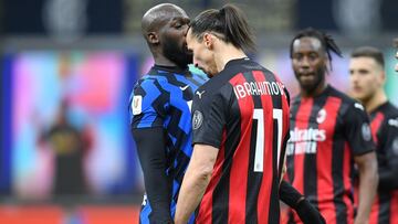 dep 37f01. Soccer Football - Coppa Italia - Quarter Final - Inter Milan v AC Milan - San Siro, Milan, Italy - January 26, 2021 AC Milan's Zlatan Ibrahimovic clashes with Inter Milan's Romelu Lukaku REUTERS/Daniele Mascolo