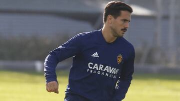 Javi Ros en un entrenamiento del Real Zaragoza. 