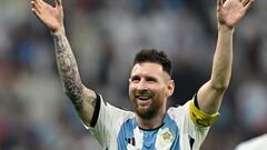 Argentina's forward #10 Lionel Messi celebrates after defeating Croatia 3-0 in the Qatar 2022 World Cup football semi-final match between Argentina and Croatia at Lusail Stadium in Lusail, north of Doha on December 13, 2022. (Photo by JUAN MABROMATA / AFP)