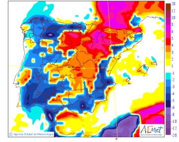 Variación Máxima de la temperatura máxima en la Península y Baleares