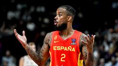 Lorenzo Brown reacts during the FIBA EuroBasket 2022 semi final match between Germany and Spain.