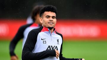 Luis Díaz en un entrenamiento de Liverpool.