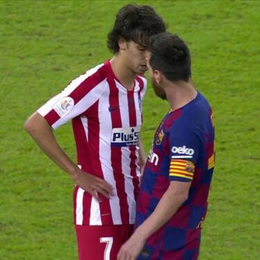 Trifulca antes del descanso de João Félix con Alba y Messi