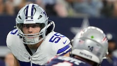 ARLINGTON, TEXAS - OCTOBER 01: Leighton Vander Esch #55 of the Dallas Cowboys looks on during the third quarter against the New England Patriots at AT&T Stadium on October 01, 2023 in Arlington, Texas.   Sam Hodde/Getty Images/AFP (Photo by Sam Hodde / GETTY IMAGES NORTH AMERICA / Getty Images via AFP)