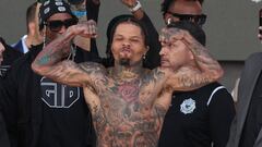 LAS VEGAS, NEVADA - APRIL 21: Gervonte Davis poses on the scale againstRyan Garcia during their weigh-in at Toshiba Plaza on April 21, 2023 in Las Vegas, Nevada. Davis and Garcia will fight at a 136lb catch weight at T-Mobile Arena in Las Vegas on April 22..   Al Bello/Getty Images/AFP (Photo by AL BELLO / GETTY IMAGES NORTH AMERICA / Getty Images via AFP)