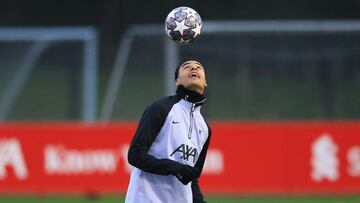 Liverpool's Dutch striker Cody Gakpo takes part in a team training session at the AXA Training Centre in Liverpool, north-west England on February 20, 2023, on the eve of the UEFA Champions League round of 16 first leg football match against Real Madrid. (Photo by Lindsey Parnaby / AFP)