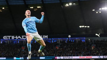 MANCHESTER, ENGLAND - MARCH 18: Manchester City's Erling Haaland celebrates scoring the opening goal during the Emirates FA Cup Quarter-Final match between Manchester City and Burnley at Etihad Stadium on March 18, 2023 in Manchester, England. (Photo by Alex Dodd - CameraSport via Getty Images)