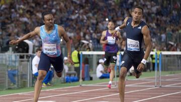 ROM01. ROMA (ITALIA), 08/06/2017.- Aries Merritt de Estados Unidos (i) y Orlando Ortega de España (d) participan en la competencia masculina de 110 metros, en la Gala Dorada de la Liga Diamante de Roma 2017 hoy, 8 de junio de 2017, en el Estadio Olímpico de Roma, Italia. EFE/CLAUDIO PERI
