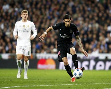 Di Maria playing for PSG against Real Madrid in the Champions League in 2015.