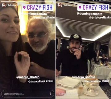 Linda Morselli, en Instagram Stories con Briatore y mostrando a Alonso