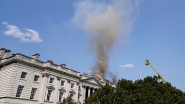 Smoke rises as firefighters work at the scene of a fire at Somerset House in London, Britain August 17, 2024. REUTERS/Maja Smiejkowska