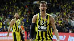 ERD01. ESTAMBUL (TURQU&Iacute;A), 28/12/2018.- El ala-p&iacute;vot checo del Fenerbahce Jan Vesel&yacute; (d) celebra la victoria del equipo ante el Real Madrid tras un encuentro de la Euroliga de baloncesto disputado en Estambul (Turqu&iacute;a) hoy, 28 de diciembre de 2018. EFE/ Erdem Sahin