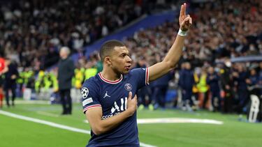 Mbappé celebra el gol que marcó en el Bernabéu en el partido de vuelta de octavos de final de la Champions de 2022.