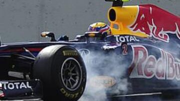 <b>A POR TODAS. </b>Webber, que bloquea las ruedas, se esmeró para lograr el mejor tiempo en Montmeló.