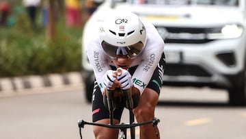Mexican rider Isaac del Torro Romero men's Elite Individual Time Trial cycling event during the UCI 2025 Road World Championships, in Kigali, on September 21, 2025. (Photo by Anne-Christine POUJOULAT / AFP)