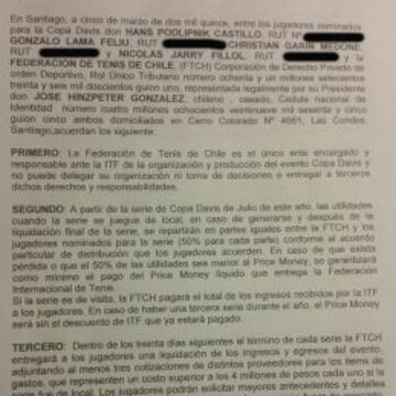 El contrato entre la Federación de Tenis de Chile y los jugadores.