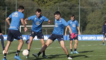 Jaime y Lapeña en el entrenamiento del Deportivo.