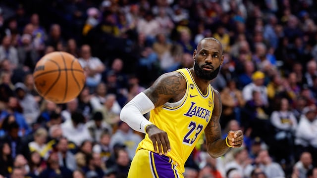 Jan 20, 2026; Denver, Colorado, USA; Los Angeles Lakers forward LeBron James (23) in the second quarter against the Denver Nuggets at Ball Arena. Mandatory Credit: Isaiah J. Downing-Imagn Images