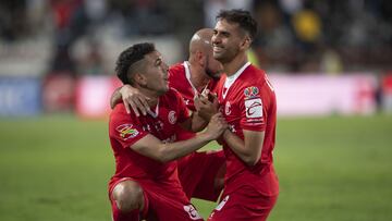 Raul Lopez celebrates his goal 0-1 with Leonardo Fernandez of Toluca during the game Pachuca vs Toluca, corresponding to second leg of the great final of the Torneo Apertura 2022 of the Liga BBVA MX, at Hidalgo Stadium, on October 30, 2022.
<br><br>
Raul Lopez celebra su gol 0-1 con Leonardo Fernandez de Toluca durante el partido Pachuca vs Toluca, correspondiente a la vuelta de la gran final del Torneo Apertura 2022 de la Liga BBVA MX, en el Estadio Hidalgo, el 30 de octubre de 2022.