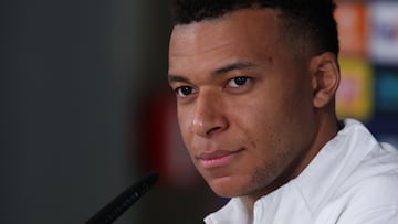 Real Madrid's French forward #10 Kylian Mbappe attends a press conference on the eve of the UEFA Champions League league phase day 7 football match between Real Madrid CF and AS Monaco at Real Madrid Sports City in Valdebebas, on the outskirts of Madrid, on January 19, 2026. (Photo by Pierre-Philippe MARCOU / AFP)