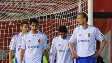<b>DECEPCIÓN. </b>Gabi, Jorge López, Ponzio y Jarosik, tras el gol del Mallorca el pasado sábado.