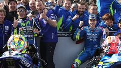 Rossi y Viñales celebrando sus podios en Australia.