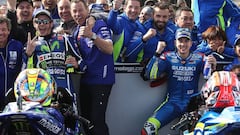 Rossi y Viñales celebrando sus podios en Australia.