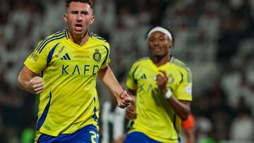 RIYADH, SAUDI ARABIA - OCTOBER 18: Aymeric Laporte
of Al Nassr celebrates after scoring the 1st goal during the Saudi Pro League match between Al Shabab v Al Nassr FC at Al-Shabab Club Stadium on October 18, 2024 in Riyadh, Saudi Arabia. (Photo by Yasser Bakhsh/Getty Images)