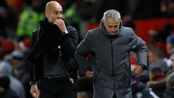 Soccer Football - Premier League - Manchester United vs Manchester City - Old Trafford, Manchester, Britain - December 10, 2017   Manchester City manager Pep Guardiola and Manchester United manager Jose Mourinho at the end of the match                    