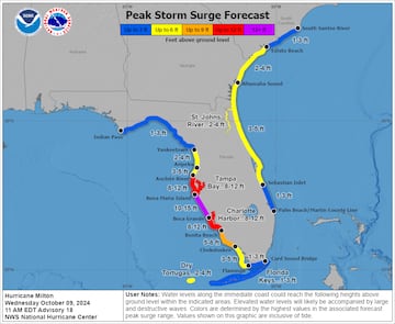 Conoce el mapa de zonas afectadas del huracán Milton