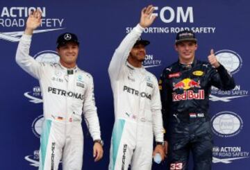 Nico Rosberg, Lewis Hamilton y Max Verstappen.