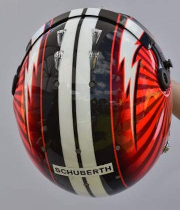 Parte superior del casco del piloto alemán Nico Hulkenberg de Renault.