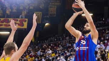 El jugador del Barça Nikola Mirotic en el partido contra el ALBA Berlín, con victoria para el Barça, en la primera jornada de la Fase Regular de la Euroliga 2021/22, en el Palau Blaugrana de Barcelona
FCB
01/10/2021
