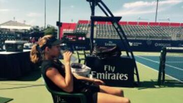 Muguruza, en su primera toma de contacto con la pista de Toronto.