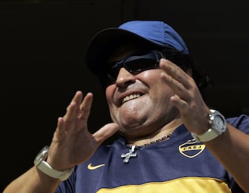 Diego Armando Maradona supporting Boca Juniors at La Bombonera.