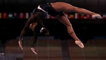 Simone Biles trains on balance beam during Women&#039;s Podium Training ahead of the Tokyo 2020 Olympic Games at Ariake Gymnastics Centre on July 22, 2021 in Tokyo, Japan. 