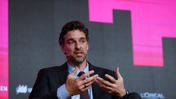 MADRID, 16/06/2022.- Pau Gasol, durante su intervenci¨®n este jueves en Madrid en la cuarta edici¨®n de Santander WomenNOW, el congreso de liderazgo femenino. EFE/ Javier Lizon