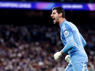 The Belgian stopper barely misses a shot as he takes on a lightning-fast pingpong ball machine in training.