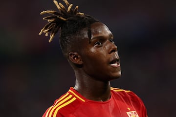 Munich (Germany), 09/07/2024.- Nico Williams of Spain looks on during the UEFA EURO 2024 semi-finals soccer match between Spain and France in Munich, Germany, 09 July 2024. (Francia, Alemania, España) EFE/EPA/ANNA SZILAGYI
