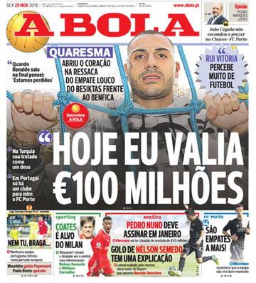 Portada de &#039;A Bola&#039;, viernes 25 de noviembre de 2016.