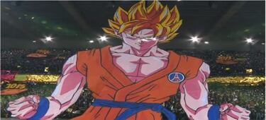 Aficionados del PSG con un mosaico de Goku contra el Marsella.